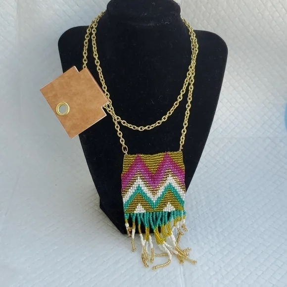 NEW‎ LONG MULTICOLOR BEADS NECKLACE GOLD - Picture 3 of 7